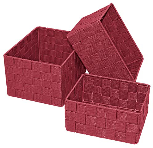 Lashuma 3er Pack Bad Körbchen, Korb Größen: 24x18x14 cm, 21x16x12 cm und 19x14x10 cm, Regalboxen Farbe: Rot