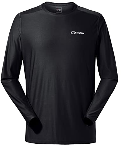 Berghaus Men's 24/7 Long Sleeve Crew Tech Baselayer T-Shirt | Moisture Wicking | Breathable Technical T-Shirt, Black/Black, L