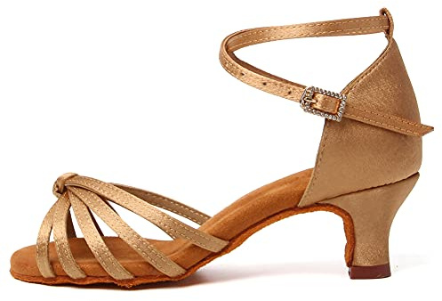 TINRYMX Scarpe da Ballo Latino Donna Raso Professionali Pratica Balli Latini Moderni e Tango Scarpe da Ballo,EM217-Beige-5cm,40 EU