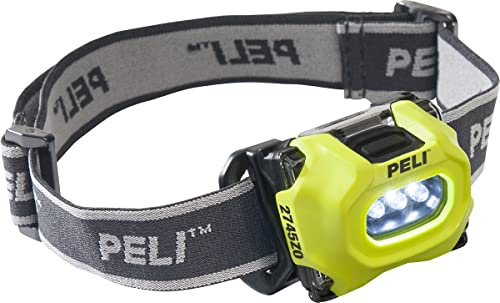 PELI 2745Z0 Lampe Frontale à LED Premium Homologuée ATEX Zone 0, Qualité Supérieure pour Les Pompiers et Électriciens, IP54 Résistante à La Poussière et à L'Eau, Couleur : Jaune