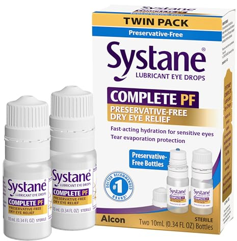 Systane Complete Preservative Free Dry Eye Drops, 0.34 Fl Oz, 2 Count, Contains Propylene Glycol 0.6%, Multi-Dose Lubricating Eye Drops For Irritation & Dryness, Hydrating & Soothing