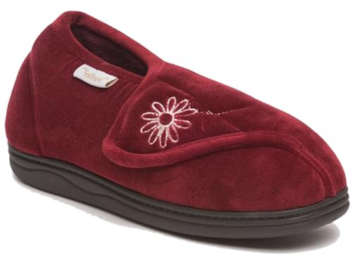 Dr Keller Ladies Orthopaedic Slippers Wide Fit Warm Lined House Shoes with Touch Fastening, Lucy Burgundy, Size 6