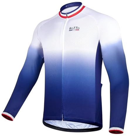 ROTTO Cycling Jersey Mens Bike Shirt Long Sleeve Cycle Top with Pockets Gradient Color Series