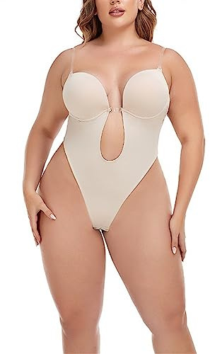 Fajas Moldeadoras Con Escote En V Profundo Para Mujer Body Moldeador Sin Espalda Sin Tirantes Tanga Sin Costuras Para Cuerpo Completo Shapewear Para La Fiesta De Bodas ( Color : Skin , Size : XXL )