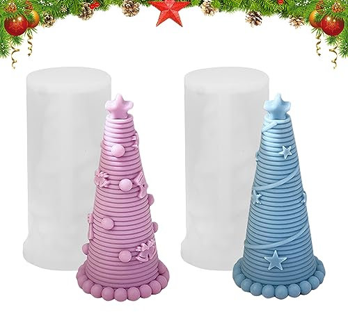 2 Stück Kerzen Gießform, 3D Weihnachtsbaum Kerzengießform Weihnacht DIY Silikonform Gießformen Silikon Kerzenform Gießen für Kerzenherstellung, Handgefertigte Seife, DIY Handwerk Dekoration