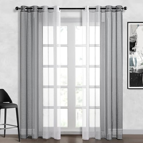 Topfinel Tende per Interni da Ufficio Voile Trasparenti con Occhielli Moderne Grigio 140x260cm Tende Cameretta Bambini Soggiorno Balcone Camerette dei Bambini 2 Pezzi a Fantasia per Coppie