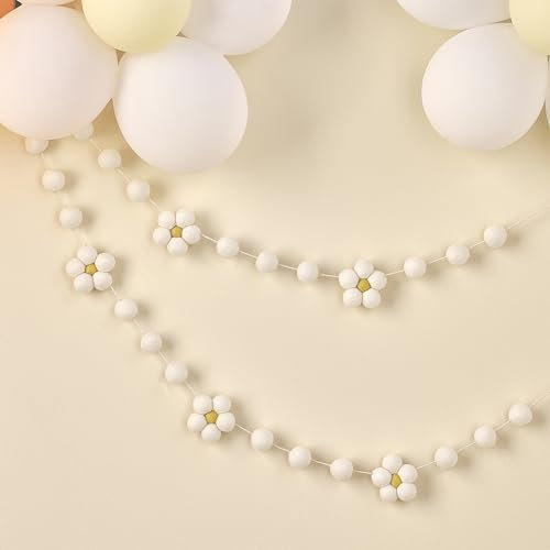 Ginger Ray Margeriten Girlande Filzkugeln Creme, Weiß und Gelb, 1,5 m auf Baumwollschnur, Pastell