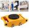 Transportador de máquinas, rotativo, giratorio, transporte industrial, tanque, dirección, chasis, patines, maquinaria, ruedas de carga pesada, rectangular, amarillo, con asa, ruedas antideslizantes de