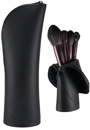 Kososuru Travel Makeup Brush Holder, Silicone Small Makeup Brush Case, Portable Stand-up Makeup Tools Cosmetic Bags for Women,Soft Waterproof Brushes Organizer with Zipper (Black)