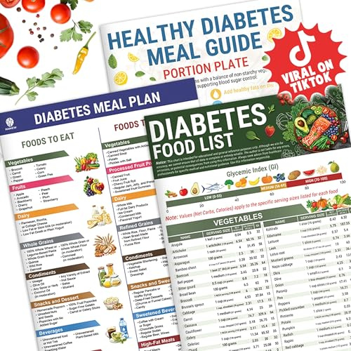 3 st diabetes matlista, utskrivbar diabetisk matdiagram broschyr, diabetes informationstabell, vitamin lågkool, måltidsplanerare för diabetiker typ 1 w/serveringsstorlek, glykemiskt index (GI