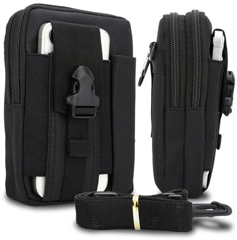 Cadorabo Taktische Handytasche in Uni SCHWARZ -Molle-EDC-Tasche kompatibel mit LG K20 mit Schultergurt -Handyhalter, Militär Gürteltasche, Hüfttasche