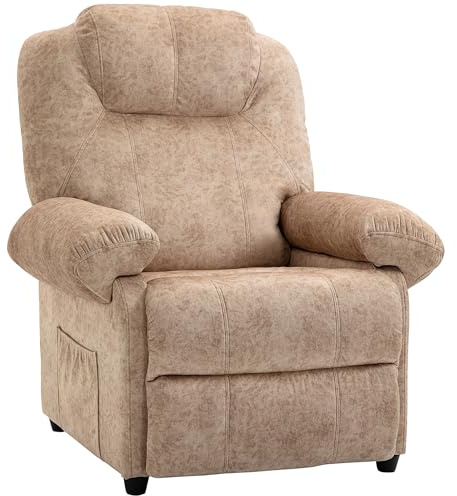 HOMCOM Poltrona Relax Reclinabile Manuale in Tessuto, Poltrona Reclinabile con Poggiapiedi Estraibile e Tasca Laterale per Soggiorno, Beige