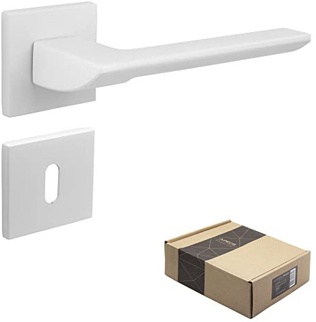 APECS Türgriffe innentüren Modern Türklinke für Haustür und Innentür mit quadratisch Rosetten Türgriff weiß matt Drückergarnitur mit Befestigungsmaterial Türbeschlag Modell ELECTRA BB - Buntbart