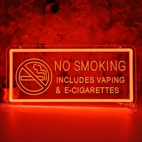 SYLHOME No Smoking Led Neon Light Sign Warning Sign Office Reflective Business Home House Scenic Area No Vaping Wall Decor Restaurant 15.75 X 7.09 USB