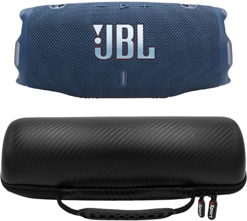 JBL Charge 6 Waterproof Portable Speaker Bundle with gSport Carbon Fiber Case (Blue)