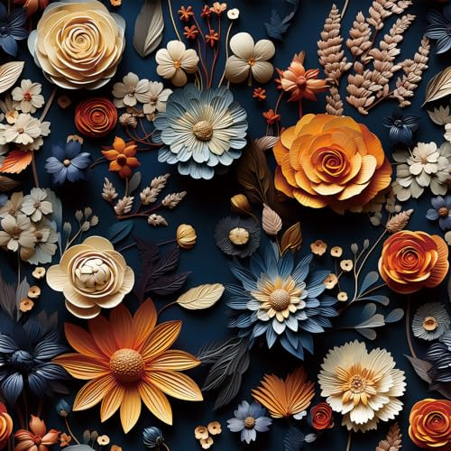 FunStick Dark Blue Wallpaper Patterned Self Adhesive Wallpaper Navy Floral Daisy Rose 3D Effect Embossed Wall Paper for Living Room Ceiling Orange and Dark Blue Vinyl Wrap Kitchen Bathroom 44.5CMx3M