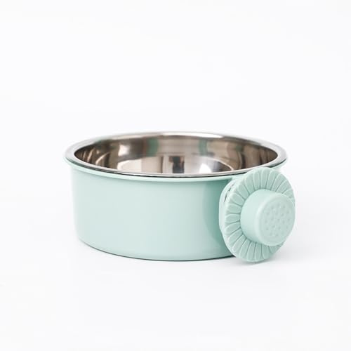 Ciotole per gabbie per animali domestici, in acciaio inox, da appendere, rimovibili, per cibo e acqua, per cani, gatti, piccoli animali (verde, M)
