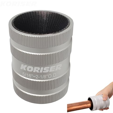 KORISER 5/16-2-1/8 Inch O.D. Copper Pipe Reamer and Deburring Tool,PVC Pipe Reamer Gray, 40 Cutting Edges, Knurled Grip Design, for Inner Reaming and Outer Deburring 5/16-2-1/8,2 inch