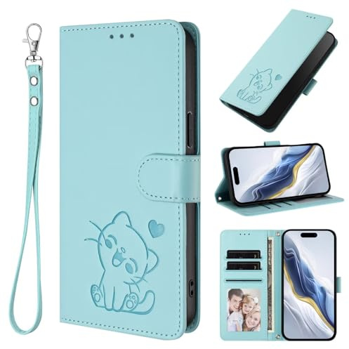 TUUNKMUY för Cricket Magic 2 5G fodral, flip PU-läder, präglad katt, stötsäker, bokplånboksfodral med stativ, magnetisk folio, TPU-stötfångare, gel, skyddande telefonskydd för Cricket Magic 2 5G