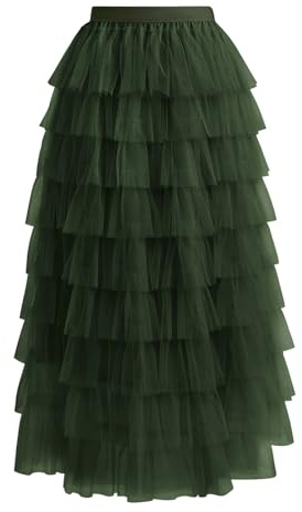REORIA Women's Tulle Skirt High Waist Flowy Layered Mesh Skirt with Soft Lining for Party and Daily Wear