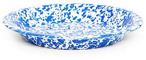 Crow Canyon Home Enamelware Pie Plate, 10 inch, Blue/White Splatter