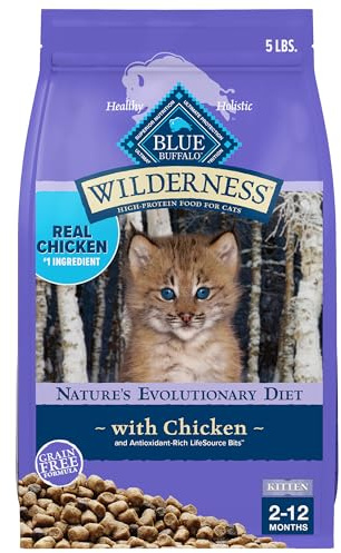 Blue Buffalo Wilderness Natural Kitten Dry Cat Food, with DHA and ARA to Support Brain and Eye Development, High-Protein and Grain-Free Diet, Chicken, 5-lb. Bag