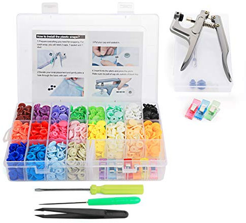 Cztech 400pcs Boutons Pressions Plastiques T5 12mm 20 Coloris,Pression Kit de Pince en Métal avec 2 Rangement de Boîte (10pcs Clip Pince Inclus)