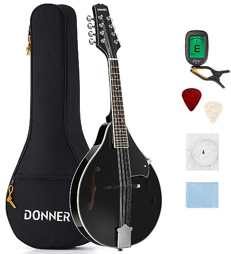 Donner Mandoline Traditionnelle Musicale A-Style à 8 cordes Instrument Mandoline avec Syntoniseur Sac et Jeu de Cordes Médiators (Noir, DML-100B)
