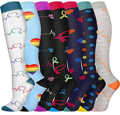Pnosnesy Compression Socks, (2/4/6/7 Pairs) for Men & Women 15-20 mmHg is Best for Athletics, Running, Flight Travel, Support