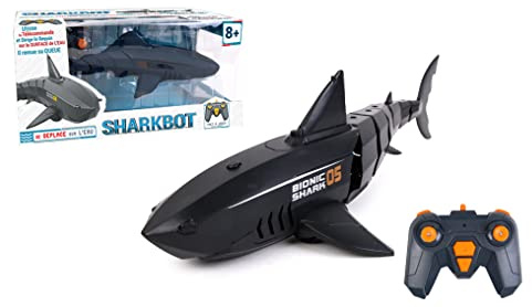 Turbo Challenge - Requin - Sharkbot - 094870 - Ferngesteuertes Tier - Schwarz - 1/6 - Schwimmfertig - Wiederaufladbarer Akku und Batterien inklusive - Kunststoff - Ab 8 Jahren