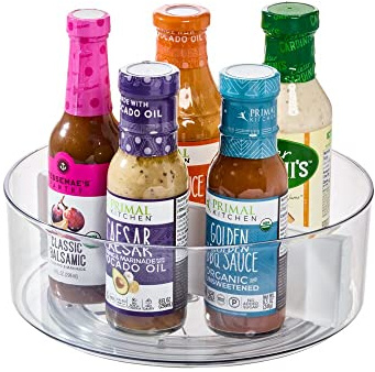 iDesign Plateau tournant, Plateau Rond de la Série Rosanna Pansino, carrousel Lazy Susan en Plastique recyclé avec séparations, Transparent et Blanc