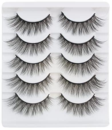 Faux Cils Naturel Court 5paires 3D Faux Cils Réutilisables Fake Lashes à la main Cat Eye Moelleux False Eyelashes Faux Cils de Vison par Glowing Win