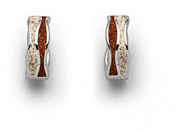 DUR Creole Welle aus 925 Sterling Silber mit Strandsand und Bernstein veredelt, Beige Braun, 15 x 5,5 mm, O5338