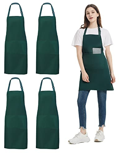 atopo 4 Pezzi Cuoco Grembiule, Grembiuli Impermeabile con 2 Tasche, Grembiuli Cucina Regolabile, Grembiule da Uomo e Donna Adatto per Barbecue Ristorante Caffetteria (Verde)