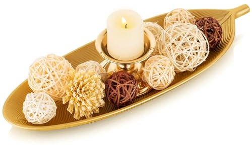 Hanobe Decorative Bowls for Home Decor: Leaf Shaped Wood Key Tray Entryway Decor Leaves Bowl for Fireplace Mantel, Gold