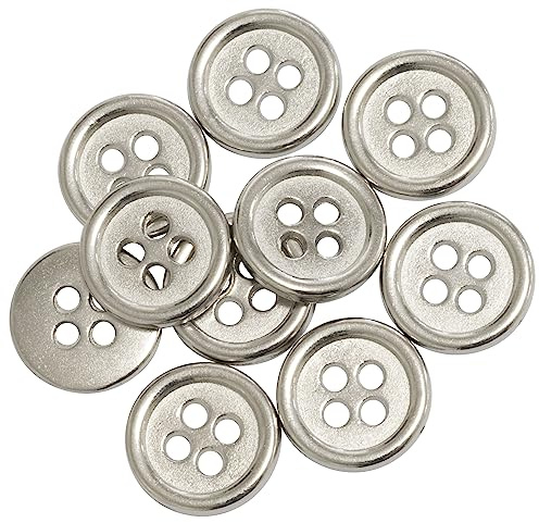 AERZETIX - C65711 - Juego de 10 Botones de coser redondos Ø12.5x2mm con 4 agujeros 20L L20 - color: plata - apertura 1.9mm - en metal - confección mercería costura ropa moda decoración aguja hilo