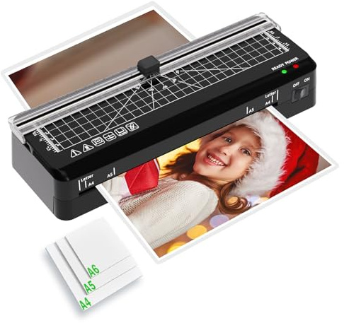 Laminator, A4 Laminator Machine, Thermal Laminating 70s Fast Warm-up with Build in Trimmer, Portable Personal Laminating Machine with NTC Technology for Home, Office, School (A4 laminator+10pcs US)