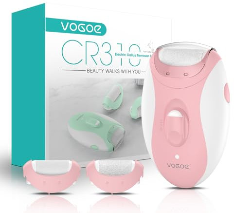 VOGOE Hornhautentferner Elektrisch, Hornhaut Entfernen Fuß Set Wiederaufladbar mit 3 Ersatzrollen 2 Geschwindigkeiten, Profi LED Fußpflegegerät Pediküre für Starke Hornhaut CR310 Rosa