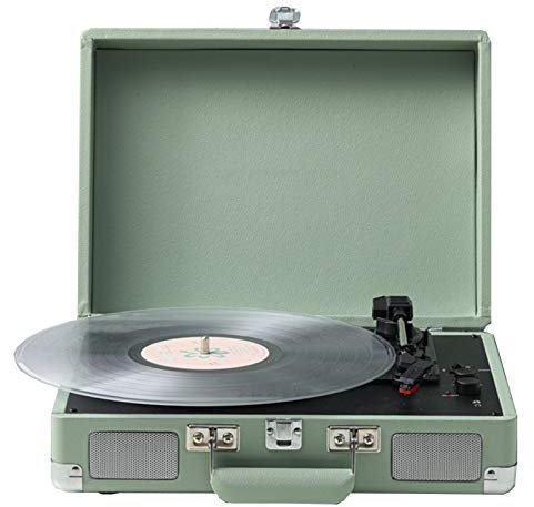 Giradischi Portatile per Valigia con Altoparlante Stereo, Giradischi per Valigia in Vinile con Trasmissione a Cinghia a 3 velocità, Supporto Registrazione da 7/10/12 Pollici, Uscita Audio RCA, in