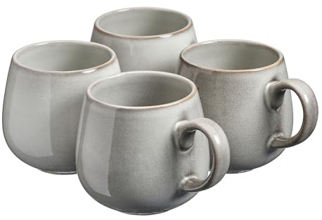 Cooks Professional Set of 4 Mugs Nordic Stoneware Mugs 350ml with Reactive Glaze Finish | Large Modern Stylish Ceramic Tea, Coffee, Hot Chocolate, Hot Drink Cups | Dishwasher & Microwave Safe | Grey