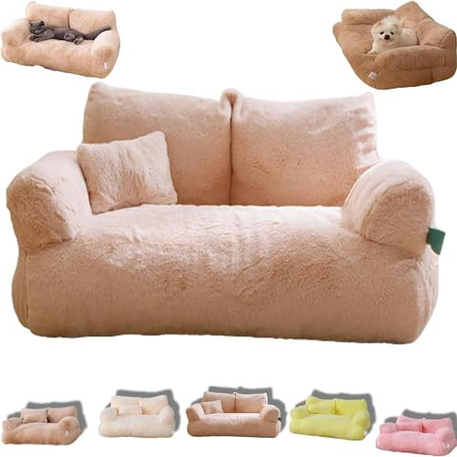 Beruhigendes Haustiersofa, beruhigendes Hundebett, Plüsch, Haustiersofa, weiches, beruhigendes Katzensofa, waschbar, Katzenbetten für mittelgroße und kleine Hunde und Katzen (L, Beige)
