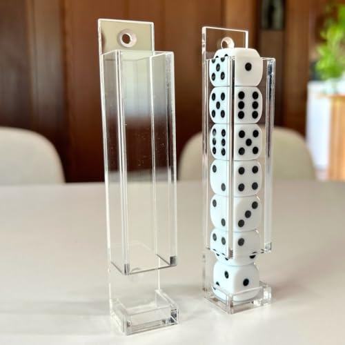 Distributore di dadi + 7 dadi da gioco (2 pezzi + 7 dadi, trasparenti)