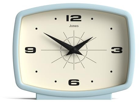 JONES CLOCKS® Film desk clock | Retro rectangular design | Pale blue | Retro design, blending mid century style with a punchy modern finish for shelf, table, mantel or bedside