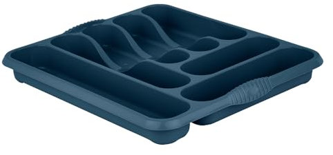 VISHCHIT 1 x Plastic Cutlery Holder Tray Drawer Organiser Rack Holder Kitchen Cutlery Tray Silverware Flatware Storage Organizer For Spoons Forks Knives Holder (Navy, 7 Compartment)