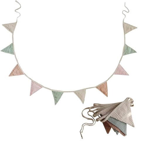 2 Stücke 10m Wimpelkette Kinderzimmer, TOATELU Reine Baumwolle Girlande Kinderzimmer Unisex, Wimpelgirlande 100% Bio-Baumwolle Wimpelkette Stoff füR Babyzimmer Kindergeburtstagsfeier(Farbe 3 Meter)