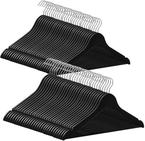 ABHENG Grucce Legno, 60 Pezzi, Appendiabiti in legno per abiti, Grucce naturale Salvaspazio per Armadio, Gancio girevole 360°, Barra Portapantaloni Antiscivolo, Nero, AWY0360B