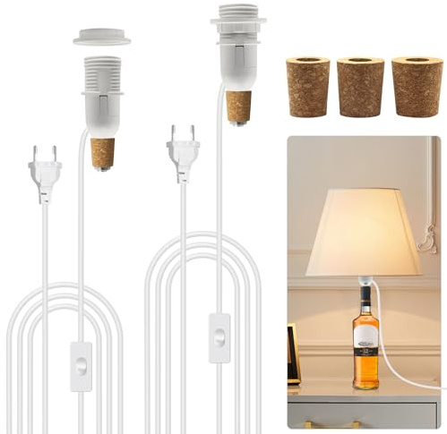 Portalampada fai da te per bottiglie, 2 pezzi attacco E14 adattatore per bottiglie per lampade da tavolo creative, attacco per bottiglia lampada con cavo da 240 cm e interruttore, lampada LED per