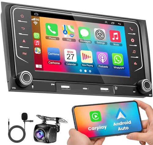 Android 13 Car Radio for Audi A4 S4 RS4 2002-2008 with Wireless CarPlay & Android Car, 4+64GB IPS HD Car Radio with GPS WiFi Backup Camera SWC Bluetooth 5.2 Voice Control FM AM Mirror Link