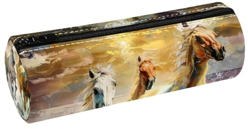 VAPOKF Trousse à crayons en cuir synthétique avec motif cheval courant dans l'eau, trousse de maquillage pour femmes, filles, garçons, enfants, fournitures scolaires et de bureau, multicolore