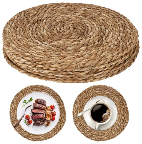 Woven Placemats Set of 6, 30 cm Round Table Mats Handwoven Wicker Placemat